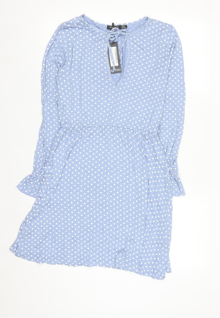 Boohoo Women’s Blue Polka Dot Long Sleeve A-Line Dress Size 14