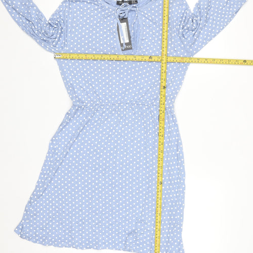 Boohoo Women’s Blue Polka Dot Long Sleeve A-Line Dress Size 14