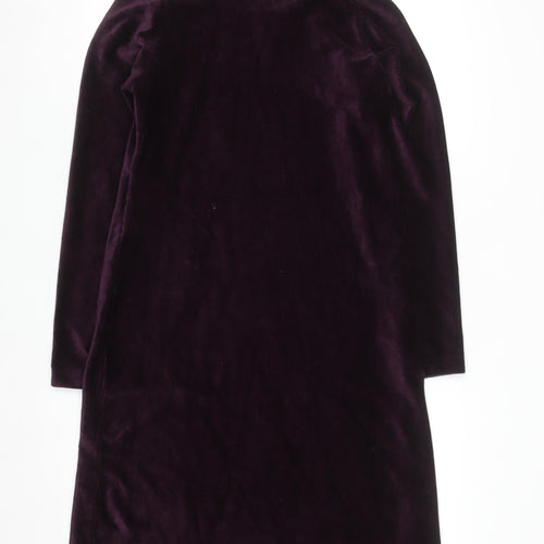 Women's Dark Plum Velour Roll Neck Shift Dress Size 12