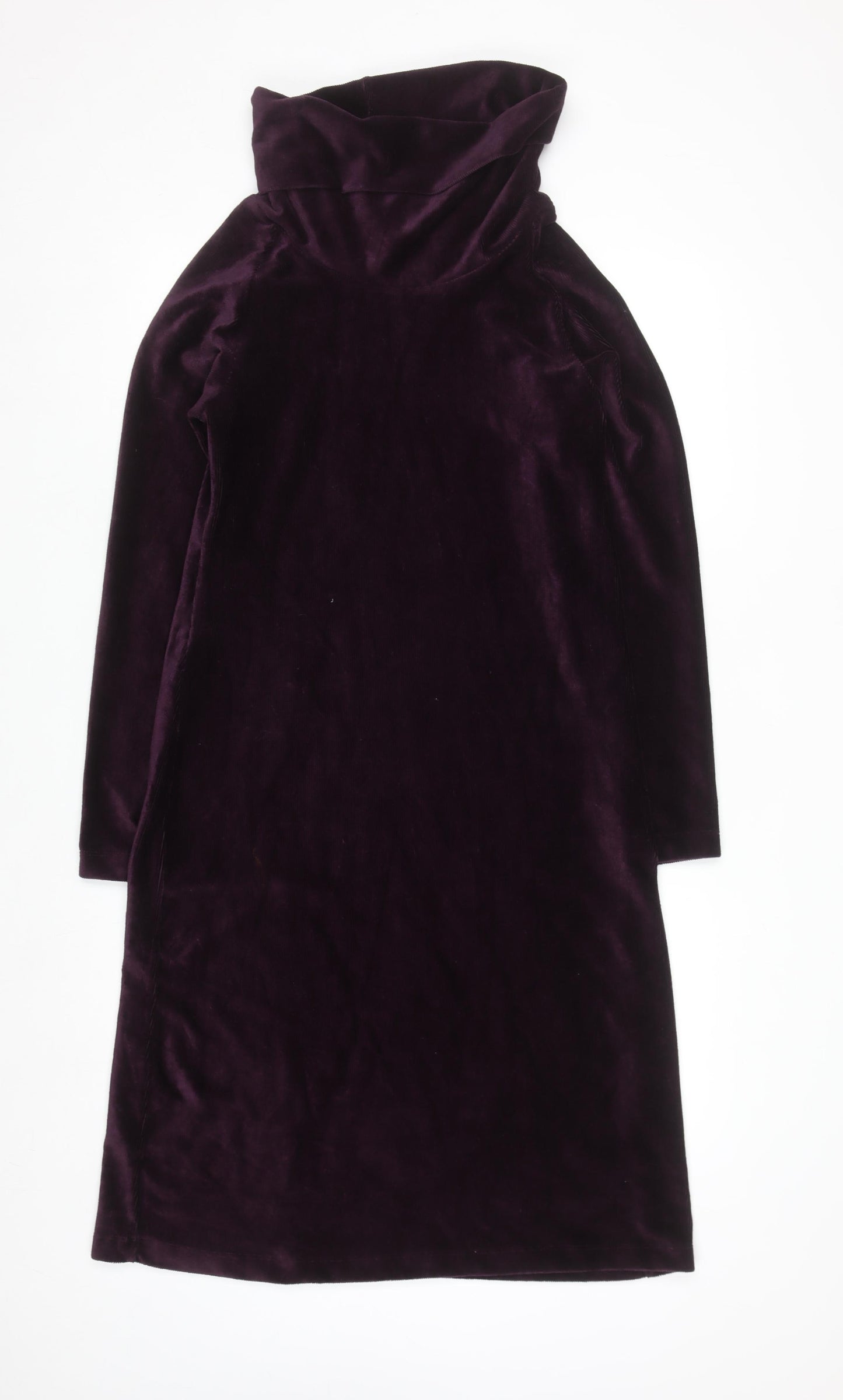 Women's Dark Plum Velour Roll Neck Shift Dress Size 12
