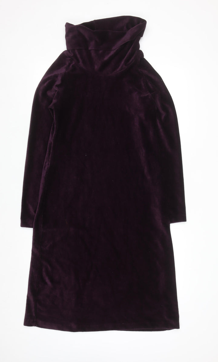 Women's Dark Plum Velour Roll Neck Shift Dress Size 12