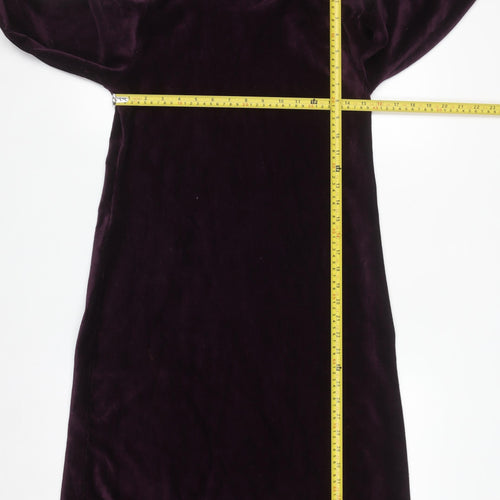 Women's Dark Plum Velour Roll Neck Shift Dress Size 12