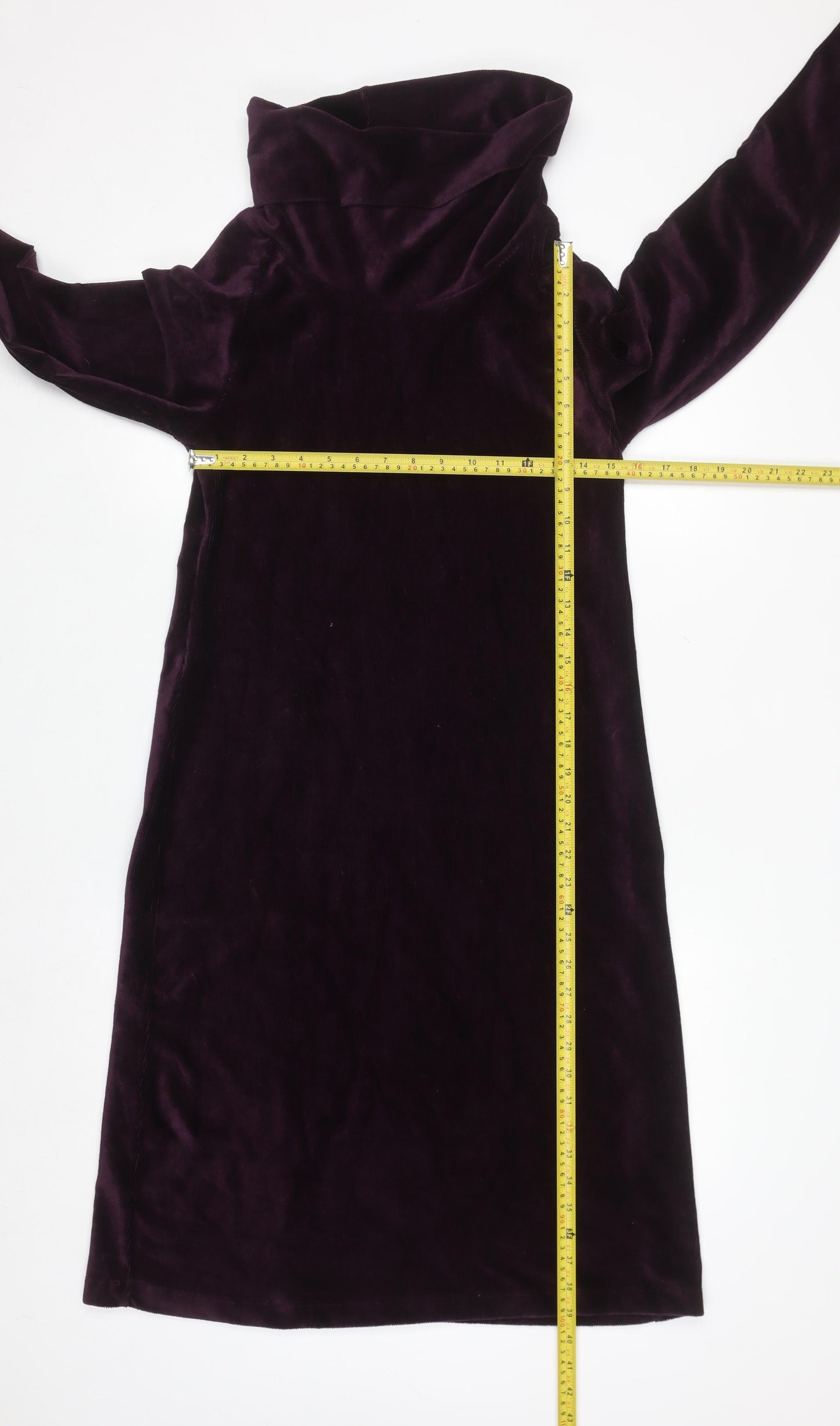 Women's Dark Plum Velour Roll Neck Shift Dress Size 12