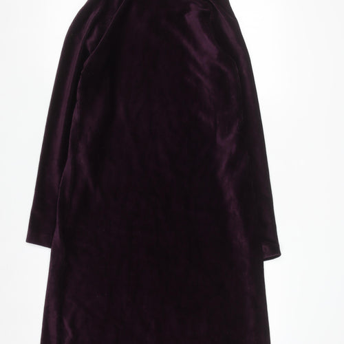 Women's Dark Plum Velour Roll Neck Shift Dress Size 12