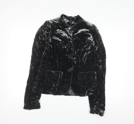 French Connection Women's Black Velvet Collared Cardigan Size 10
