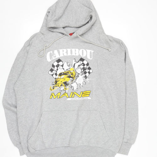 Jon Lauren Men's Grey Caribou Maine Pullover Hoodie XL Graphic Print