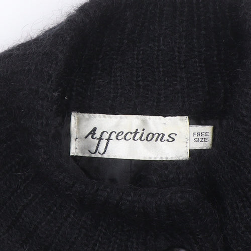 Affections Womens Black Argyle Floral Embroidered Knit Cardigan One Size