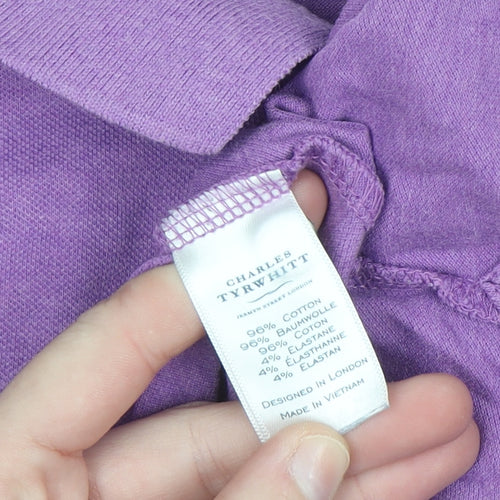 Charles Tyrwhitt Men's Purple Cotton Stretch Polo Shirt Size L