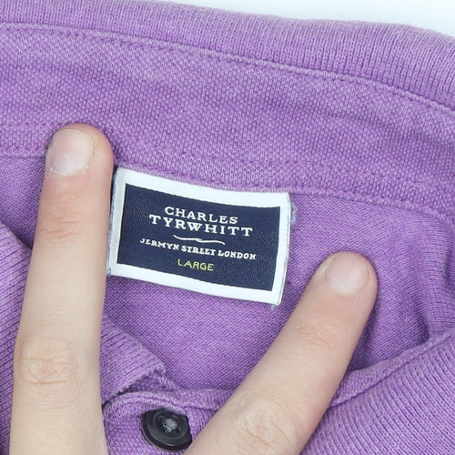 Charles Tyrwhitt Men's Purple Cotton Stretch Polo Shirt Size L