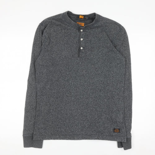 Superdry Men's Grey Henley Long Sleeve Casual Shirt M