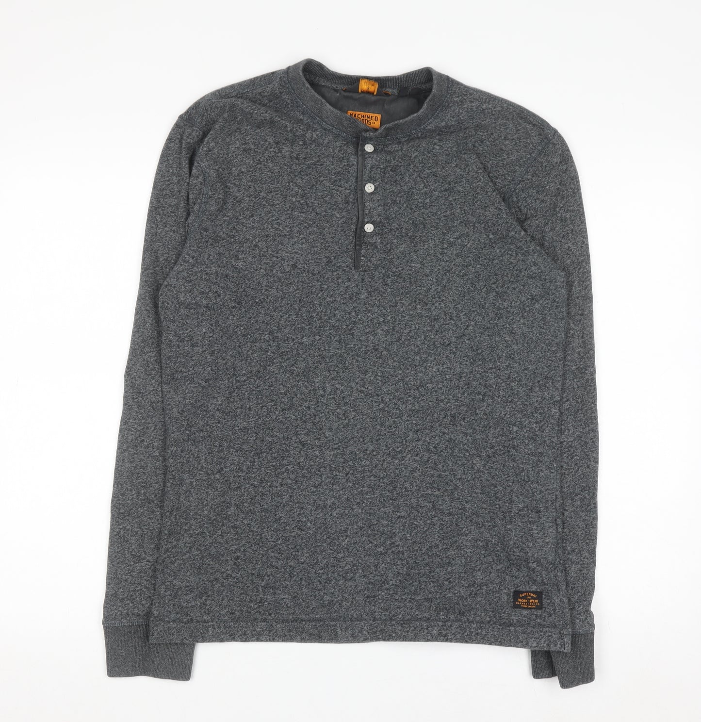 Superdry Men's Grey Henley Long Sleeve Casual Shirt M