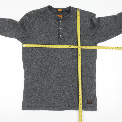Superdry Men's Grey Henley Long Sleeve Casual Shirt M