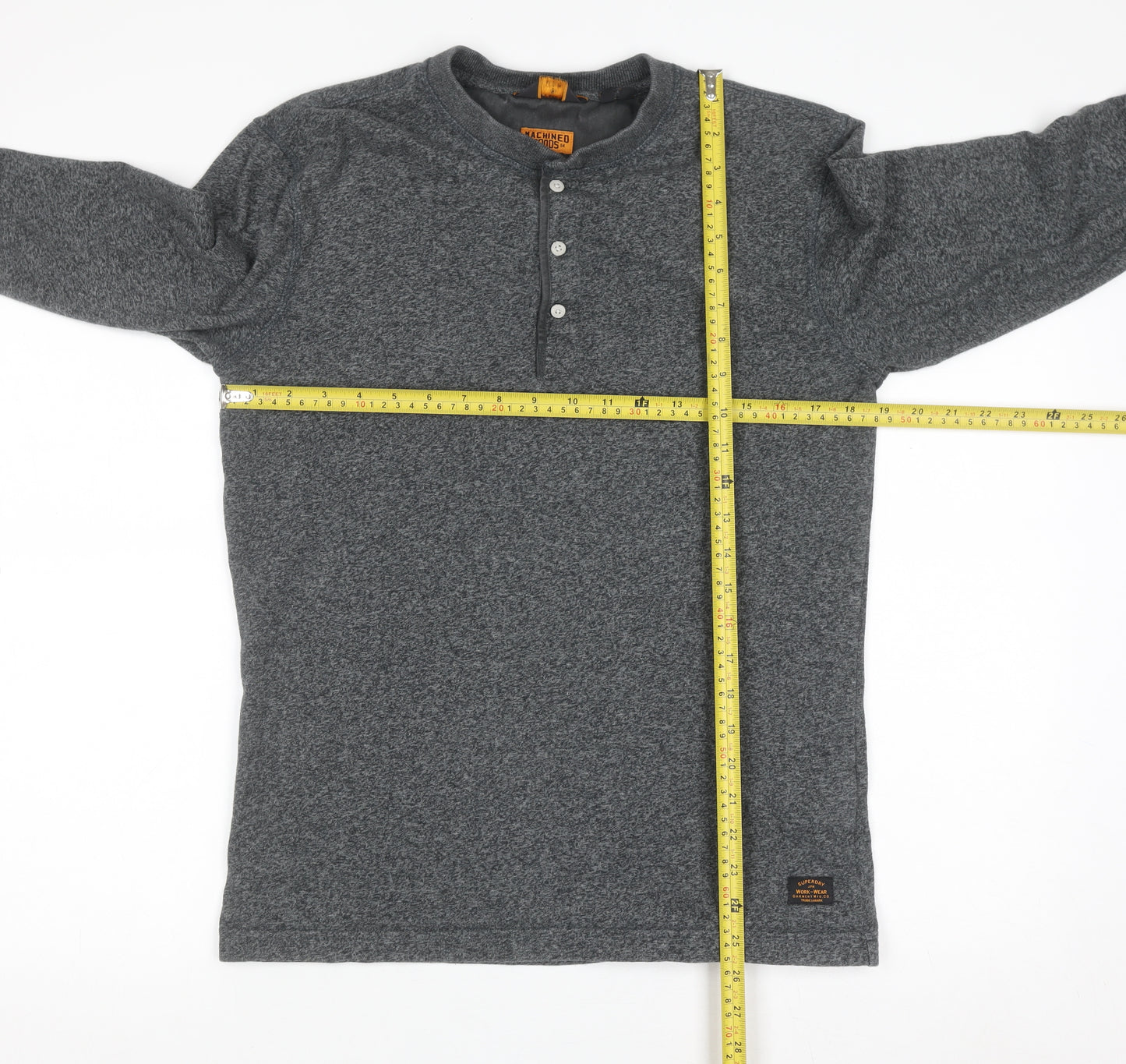 Superdry Men's Grey Henley Long Sleeve Casual Shirt M