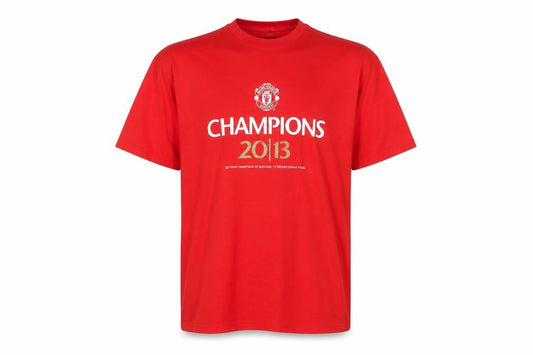 Front view of Manchester United Men’s Red Champions 2013 Cotton T-Shirt, size L