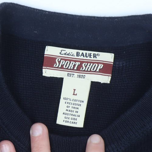 Eddie Bauer Men's Blue Cotton Crew Neck Pullover Jumper L