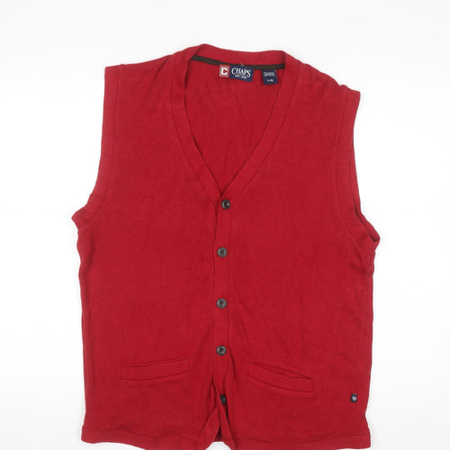 Chaps Men's Red Sleeveless Cotton Button Knit Vest L