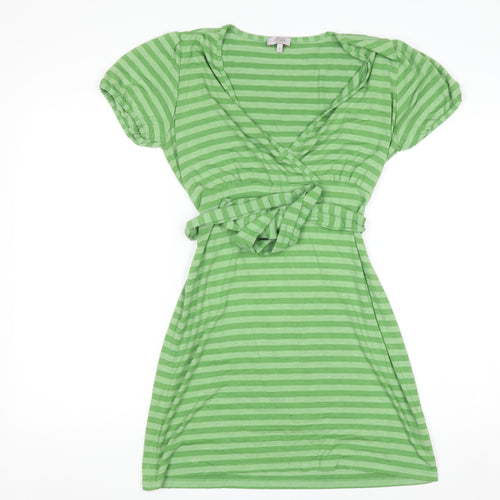 Marks and Spencer Women’s Green Striped Wrap Dress Size 10