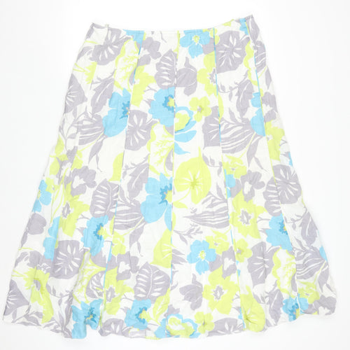 Marks and Spencer Per Una Women's Multicoloured Size 18 Floral A-Line Linen Skirt