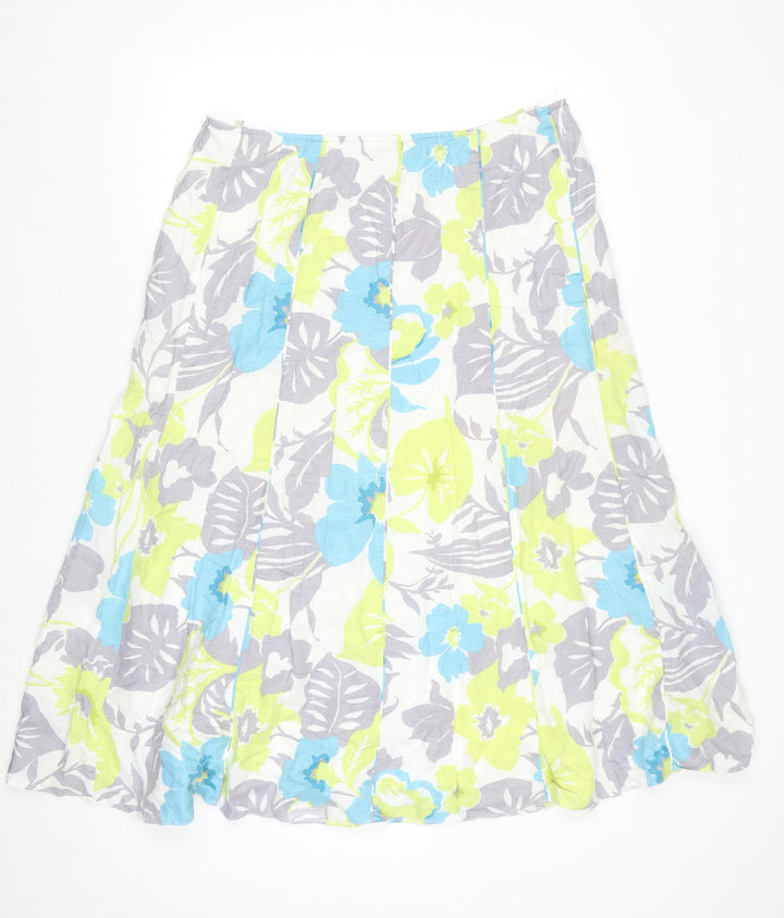 Marks and Spencer Per Una Women's Multicoloured Size 18 Floral A-Line Linen Skirt