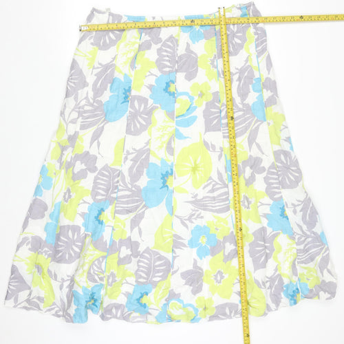 Marks and Spencer Per Una Women's Multicoloured Size 18 Floral A-Line Linen Skirt