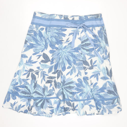 Marks and Spencer Per Una Women's Blue Floral Cotton A-Line Skirt Size 18