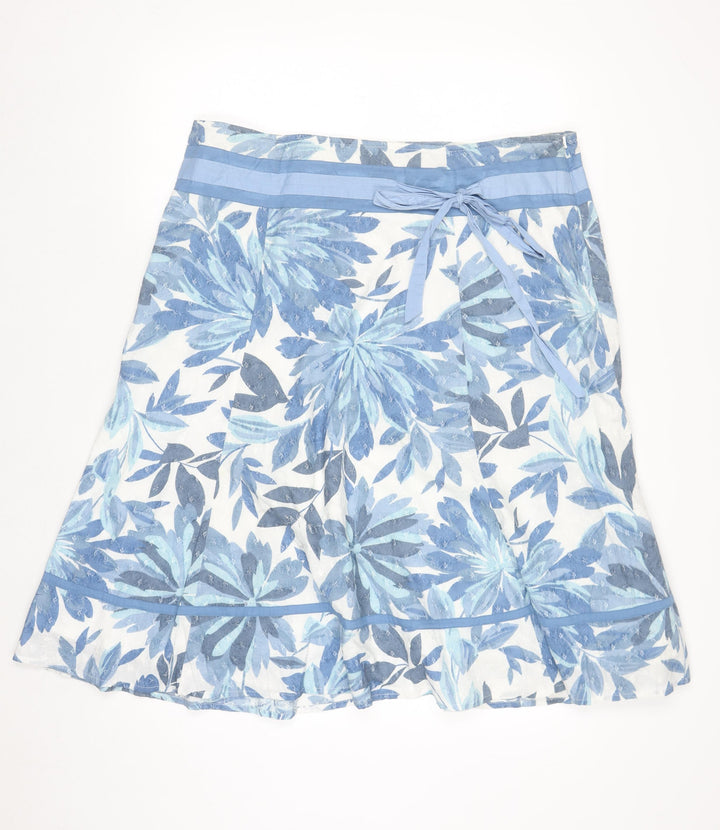 Marks and Spencer Per Una Women's Blue Floral Cotton A-Line Skirt Size 18