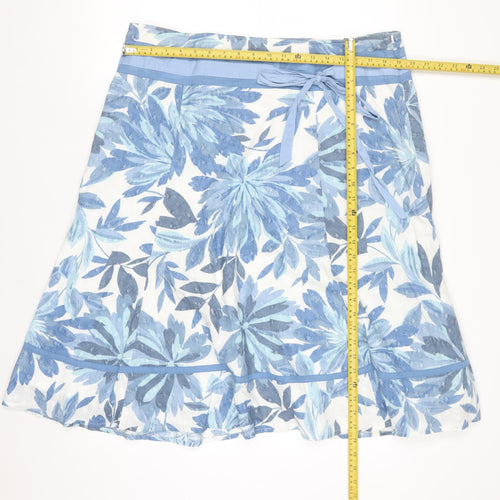 Marks and Spencer Per Una Women's Blue Floral Cotton A-Line Skirt Size 18