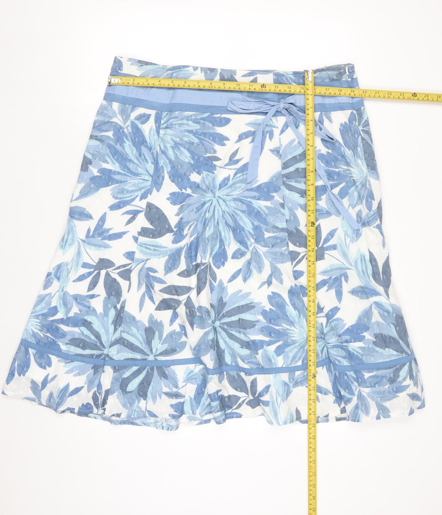 Marks and Spencer Per Una Women's Blue Floral Cotton A-Line Skirt Size 18