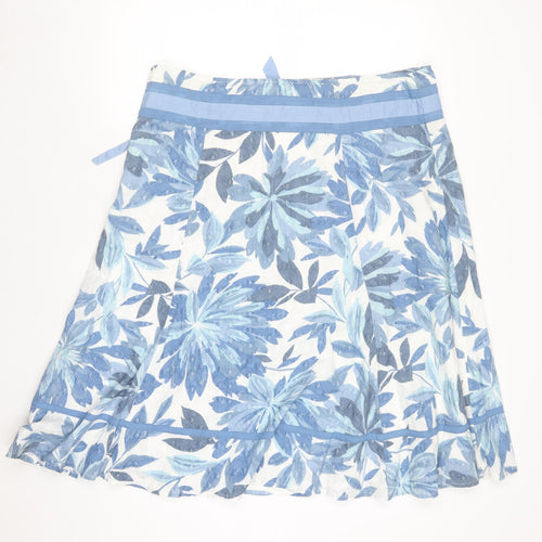 Marks and Spencer Per Una Women's Blue Floral Cotton A-Line Skirt Size 18