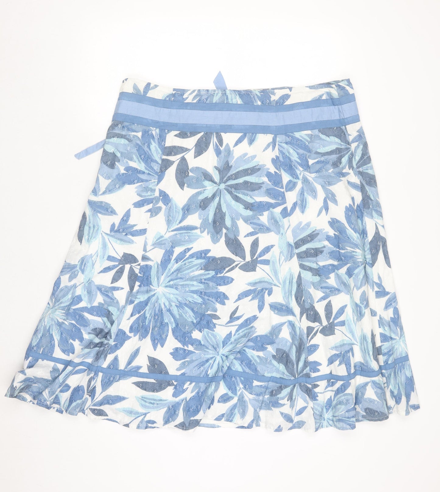 Marks and Spencer Per Una Women's Blue Floral Cotton A-Line Skirt Size 18