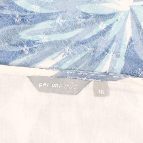 Marks and Spencer Per Una Women's Blue Floral Cotton A-Line Skirt Size 18