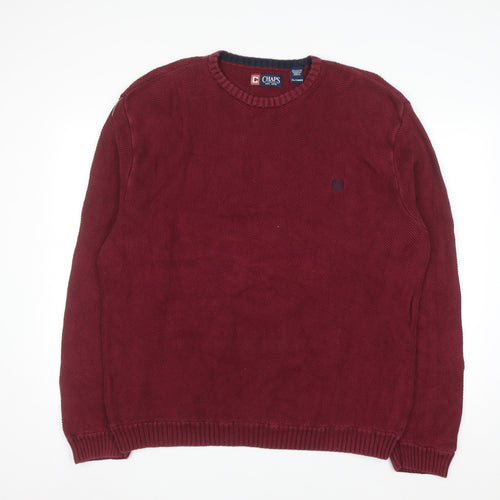 Chaps Men's Red Cotton Crew Neck Herringbone Knit Jumper XL