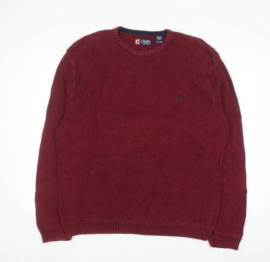 Chaps Men's Red Cotton Crew Neck Herringbone Knit Jumper XL