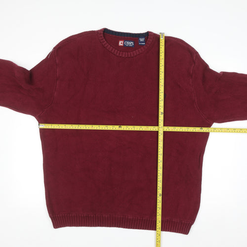 Chaps Men's Red Cotton Crew Neck Herringbone Knit Jumper XL