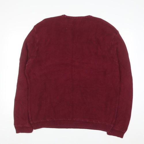 Chaps Men's Red Cotton Crew Neck Herringbone Knit Jumper XL