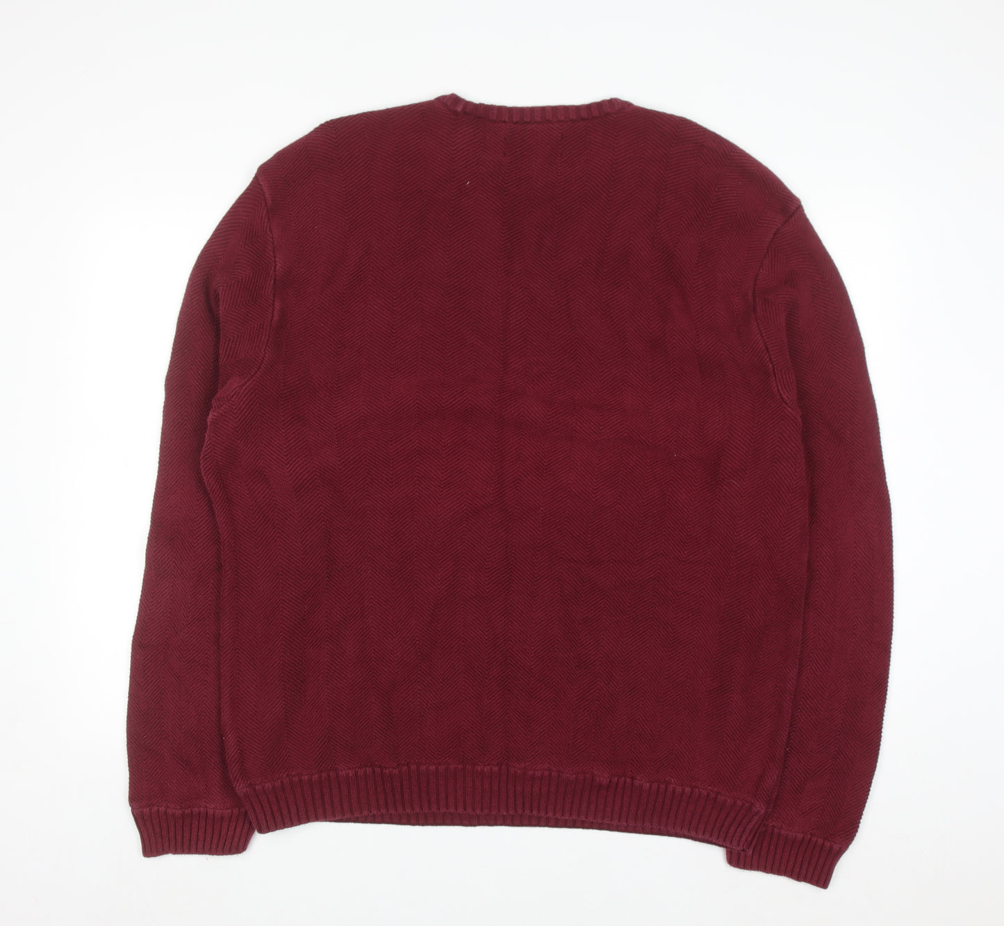 Chaps Men's Red Cotton Crew Neck Herringbone Knit Jumper XL