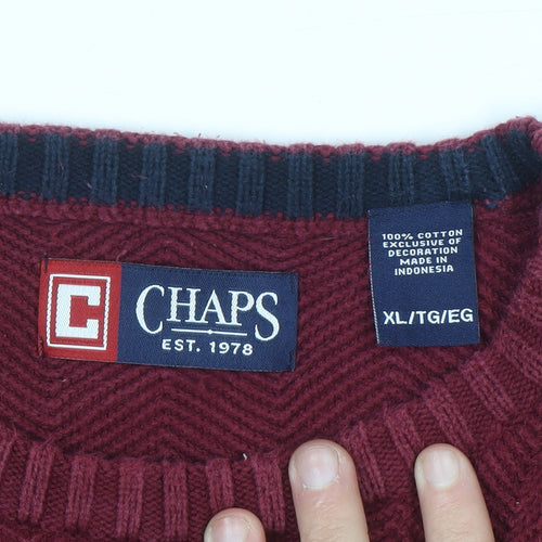 Chaps Men's Red Cotton Crew Neck Herringbone Knit Jumper XL