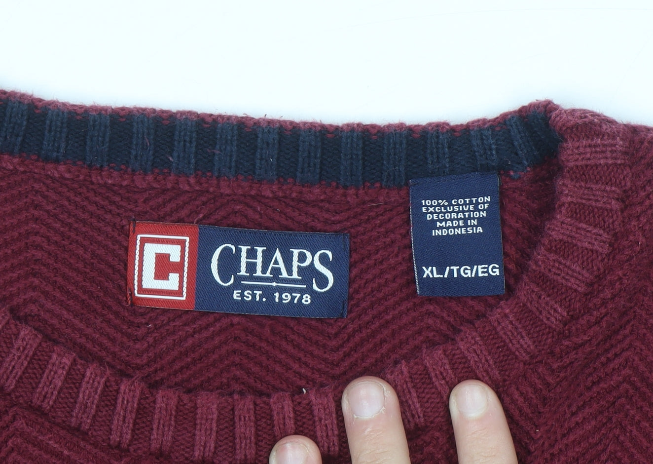 Chaps Men's Red Cotton Crew Neck Herringbone Knit Jumper XL