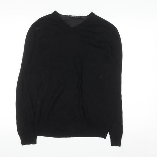 Calvin Klein Men's Black Merino Wool V-Neck Pullover Jumper M