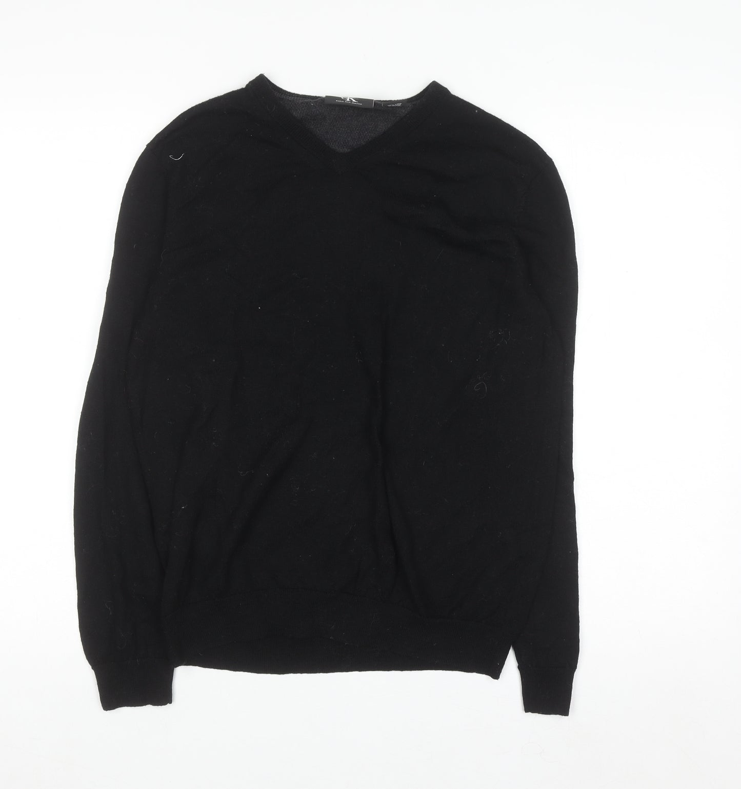 Calvin Klein Men's Black Merino Wool V-Neck Pullover Jumper M