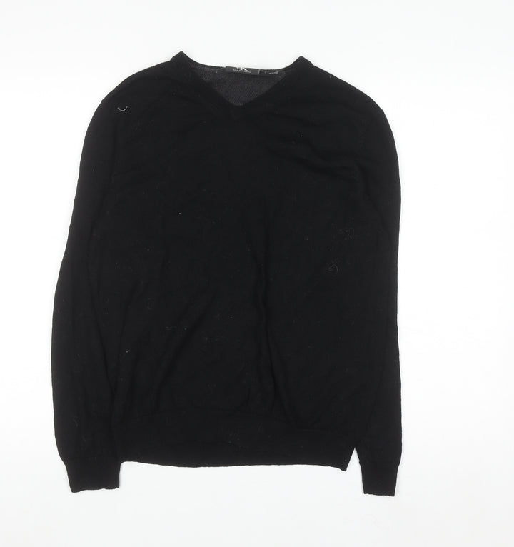 Calvin Klein Men's Black Merino Wool V-Neck Pullover Jumper M