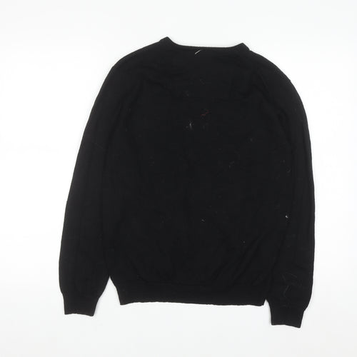 Calvin Klein Men's Black Merino Wool V-Neck Pullover Jumper M