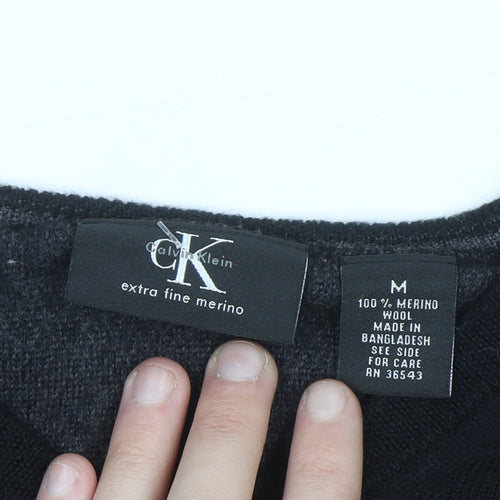 Calvin Klein Men's Black Merino Wool V-Neck Pullover Jumper M