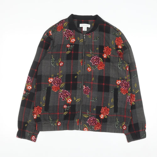 Christopher & Banks Women's Black Floral Check Bomber Jacket Size S