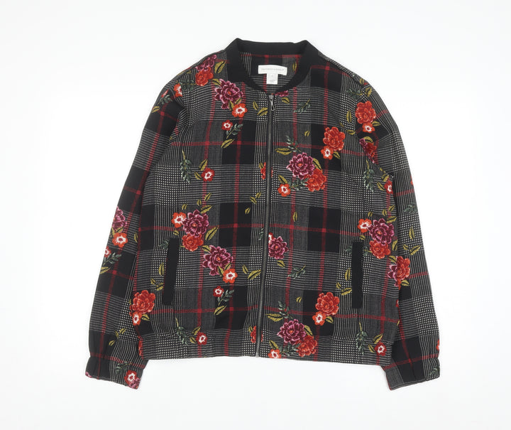 Christopher & Banks Women's Black Floral Check Bomber Jacket Size S