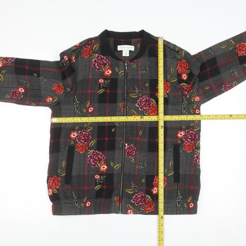 Christopher & Banks Women's Black Floral Check Bomber Jacket Size S