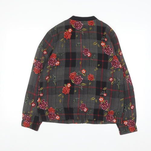 Christopher & Banks Women's Black Floral Check Bomber Jacket Size S