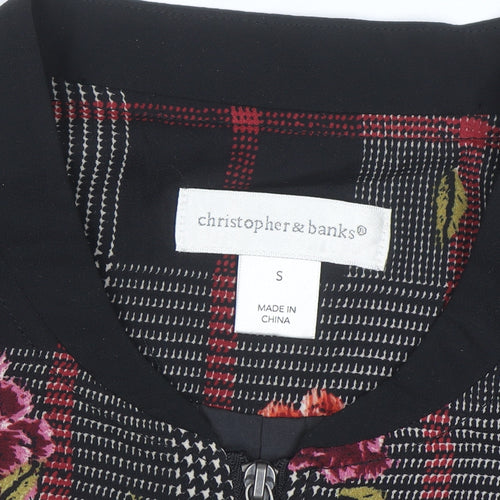 Christopher & Banks Women's Black Floral Check Bomber Jacket Size S