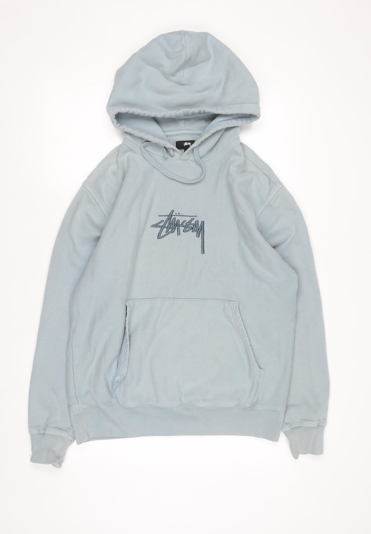 Stussy Men's Blue Pullover Hoodie Medium Cotton Fleece Sweatshirt