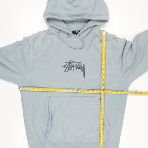 Stussy Men's Blue Pullover Hoodie Medium Cotton Fleece Sweatshirt